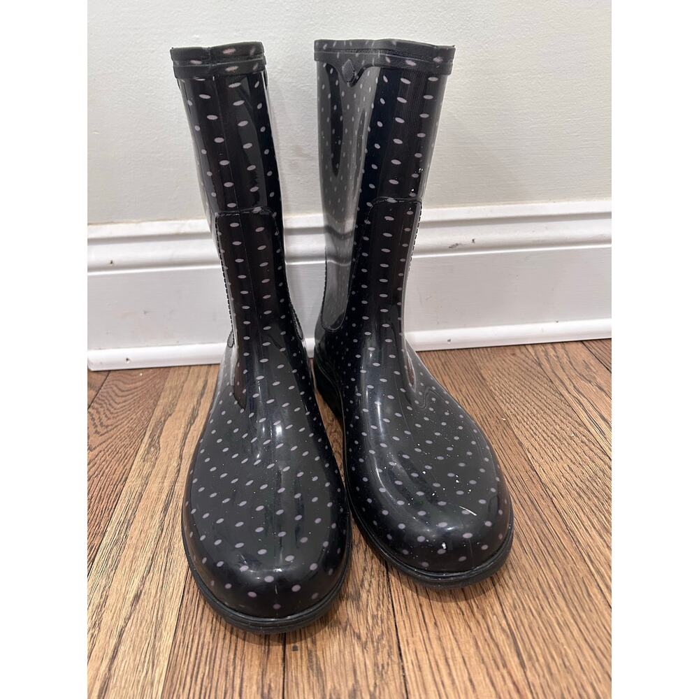 Sloggers Womens Sz 10 Black & White Polka Dot Tall Rain Boots Waterproof Outdoor